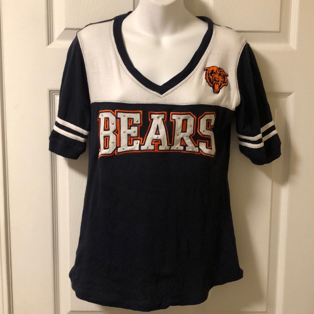 NFL Team Apparel Women’s Chicago BEARS Short Sleeve (Navy, White & Orange) Small